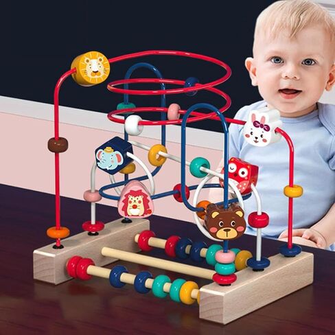 Animal Bead Maze Educational for Early Learning Color and Shape Recognition Wooden and Stainless Steel Bead Roller Activity in Kuwait