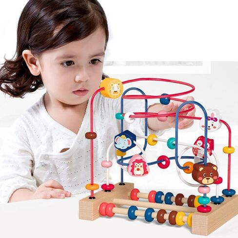 Animal Bead Maze Educational for Early Learning Color and Shape Recognition Wooden and Stainless Steel Bead Roller Activity in Kuwait