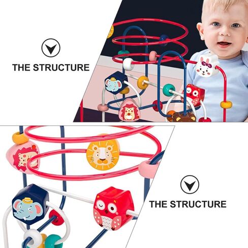 Animal Bead Maze Educational for Early Learning Color and Shape Recognition Wooden and Stainless Steel Bead Roller Activity in Kuwait