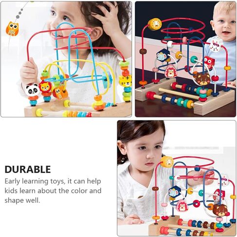 Animal Bead Maze Educational for Early Learning Color and Shape Recognition Wooden and Stainless Steel Bead Roller Activity in Kuwait