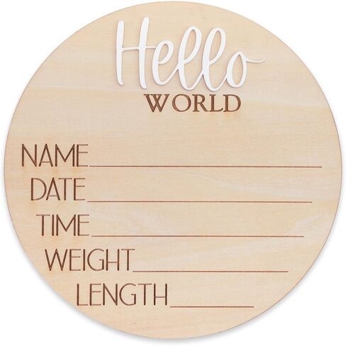 Hello World Wooden Baby Birth Announcement Sign, Newborn Name Date Time Weight Length Board, Neutral Nursery Decor Photo Prop Keepsake (White) in Kuwait