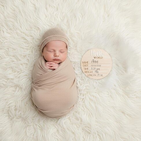 Hello World Wooden Baby Birth Announcement Sign, Newborn Name Date Time Weight Length Board, Neutral Nursery Decor Photo Prop Keepsake (White) in Kuwait