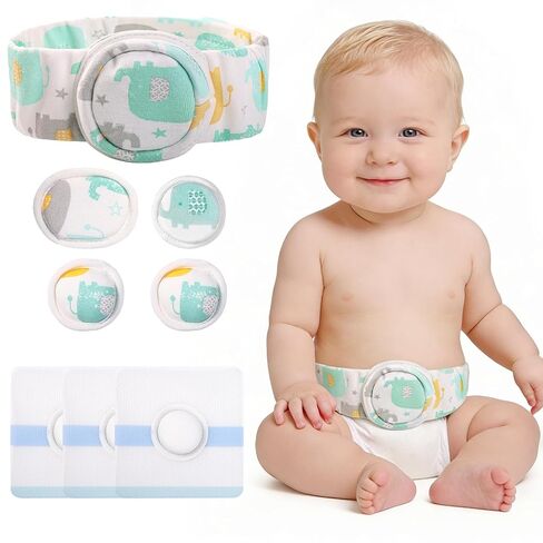 Baby Umbilical Hernia Belt, Baby Belly Band Kit with 4 Compression Pads & 3 Navel Patches, Newborn Belly Button Band, Infant Abdominal Binder, Umbilical Cord Cover for Newborn in Kuwait