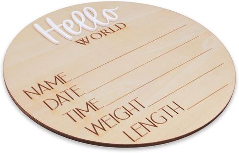 Hello World Wooden Baby Birth Announcement Sign, Newborn Name Date Time Weight Length Board, Neutral Nursery Decor Photo Prop Keepsake (White) in Kuwait