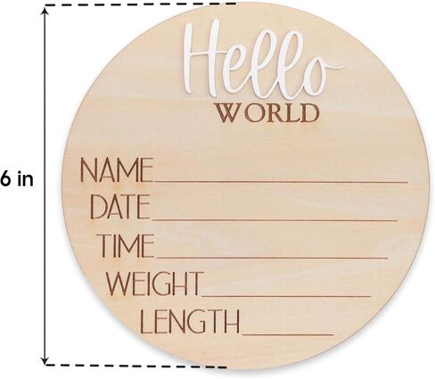 Hello World Wooden Baby Birth Announcement Sign, Newborn Name Date Time Weight Length Board, Neutral Nursery Decor Photo Prop Keepsake (White) in Kuwait