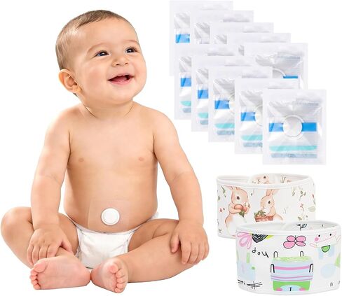 Baby Belly Navel Patches(10 Pieces), Waterproof Belly Button Shaper with Cotton Pad, Bonus 2 Baby Belly Button Band，Comfortable Newborn Belly Band for Infant Navel Care | Skin-friendly adhesive,Soft breathable cotton pad, waterproof navel patches,complete in Kuwait