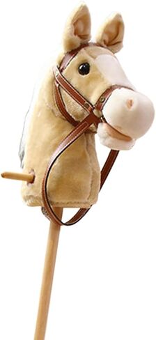 kowaku Stick Horse Plush Hobby Horse Riding Stick with Wooden Pole Handle and Realistic Hoof Neighing Sounds Suitable for Children Indoor Play Birthday Gift, Yellow with Wheels in Kuwait