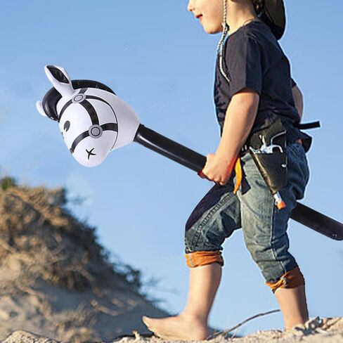 Horsehead Stick Toy Inflatable Hobby Horse Blowing Up Stick Animal Printed PVC Lightweight Reusable Suitable for Cowboy Themed Events, Black in Kuwait