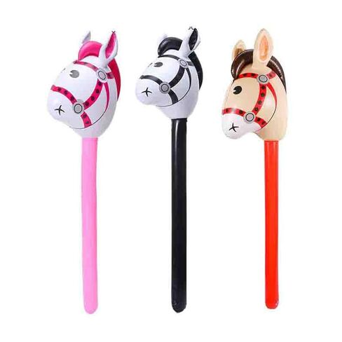 Horsehead Stick Toy Inflatable Hobby Horse Blowing Up Stick Animal Printed PVC Lightweight Reusable Suitable for Cowboy Themed Events, Black in Kuwait