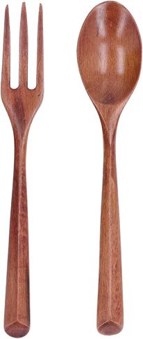 2pcs Rengas Wood Fork Spoon Set, Heat Hard Wooden Flatware for Kids, Safe Free Dinnerware Utensils for Daily Use in Kuwait