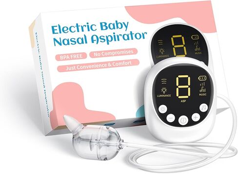 X-Bosak Electric Nasal Aspirator for Baby - Hospital Grade | Mucus Remover with 9 Suction Levels, USB-C Rechargeable, Night Light & Nursery Rhymes, BPA-Free Silicone Tips in Kuwait