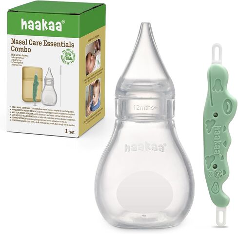 Haakaa Nasal Care Essentials Combo, Nasal Aspirator for Baby with Baby Nose Picker, Gentle Infant Ear & Nose Care Set with Case for Home or Travel in Kuwait