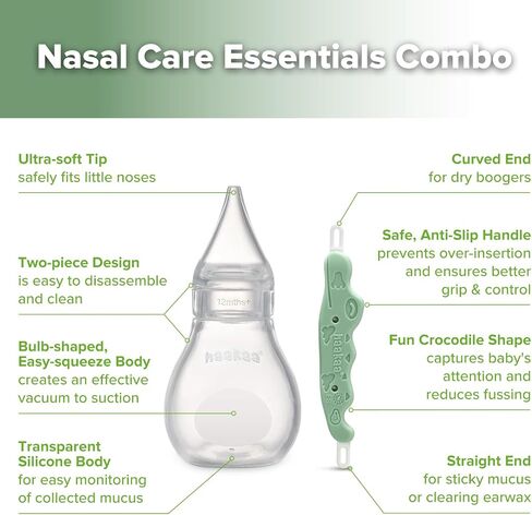 Haakaa Nasal Care Essentials Combo, Nasal Aspirator for Baby with Baby Nose Picker, Gentle Infant Ear & Nose Care Set with Case for Home or Travel in Kuwait