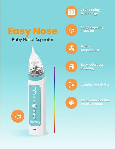 Easy Nose Electric Nasal Aspirator Baby Adjustable Suction Kit - Electric Nose Sucker for Baby Soft Silicone Tips, LED Display, USB-C Rechargeable, Portable Snot Sucker for Toddlers & Infants in Kuwait
