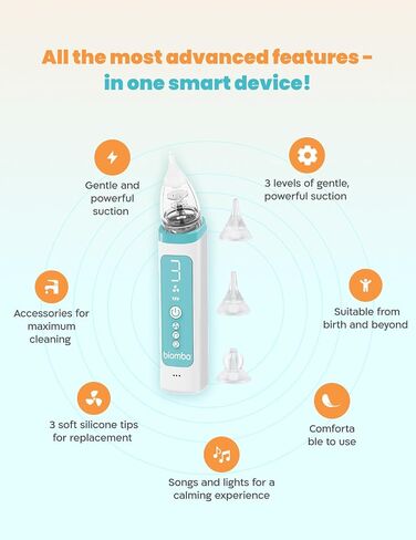 Easy Nose Electric Nasal Aspirator Baby Adjustable Suction Kit - Electric Nose Sucker for Baby Soft Silicone Tips, LED Display, USB-C Rechargeable, Portable Snot Sucker for Toddlers & Infants in Kuwait