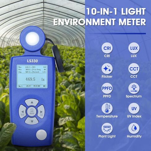 Spectral Light Meter Lux Meter with PPFD, UV Index & Flicker Analysis, 0–1,000,000 Lux High Precision Illuminance Meter, Color Temperature CRI Tester for LED Grow Lights, Lighting & Agriculture in Kuwait