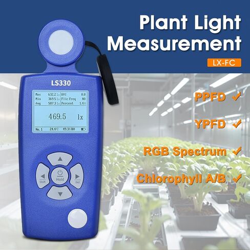Spectral Light Meter Lux Meter with PPFD, UV Index & Flicker Analysis, 0–1,000,000 Lux High Precision Illuminance Meter, Color Temperature CRI Tester for LED Grow Lights, Lighting & Agriculture in Kuwait