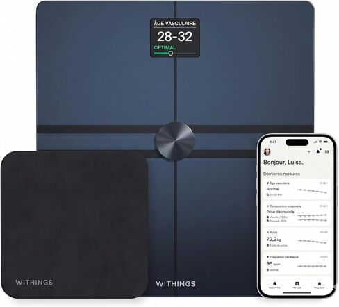 WITHINGS Body Comp + Cleaning Kit - Scale for Body Weight and Complete Body Analysis, Wi-Fi & Bluetooth, Baby Digital Scale, Accurate Visceral Fat, Heart Health, Scales Compatible with Apple, Black in Kuwait