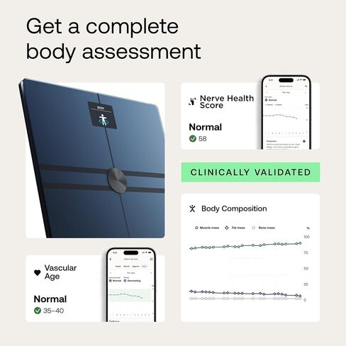 WITHINGS Body Comp + Cleaning Kit - Scale for Body Weight and Complete Body Analysis, Wi-Fi & Bluetooth, Baby Digital Scale, Accurate Visceral Fat, Heart Health, Scales Compatible with Apple, Black in Kuwait