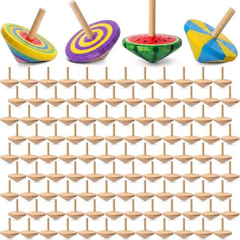 DoubleFill 24 Pcs Bulk Back to School Student Gifts, DIY Unfinished Wooden Spinning Tops for Kids Back to School Craft Kit Teacher to Student Gifts Art Supplies for Classroom Activities Party Favor in Kuwait