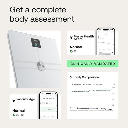 WITHINGS Body Comp + Cleaning Kit - Scale for Body Weight and Complete Body Analysis, Wi-Fi & Bluetooth, Baby Digital Scale, Accurate Visceral Fat, Heart Health, Scales Compatible with Apple, White in Kuwait