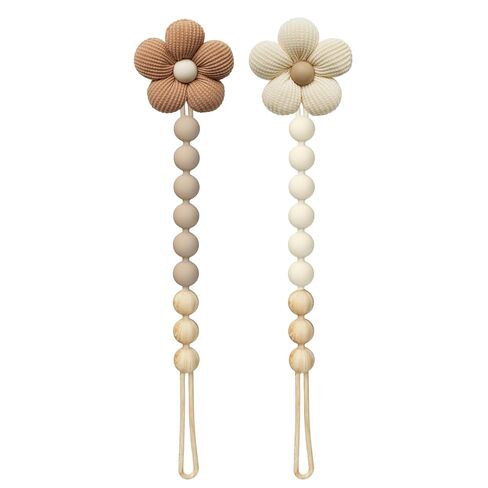 2Pcs Flower Pacifier Clip, 100% Food-Grade Silicone Pacifier Clip with Soft Fabric Daisy, Secure One-Piece Design, Easy to Clean, Baby Shower Gift for Girls Boys in Kuwait