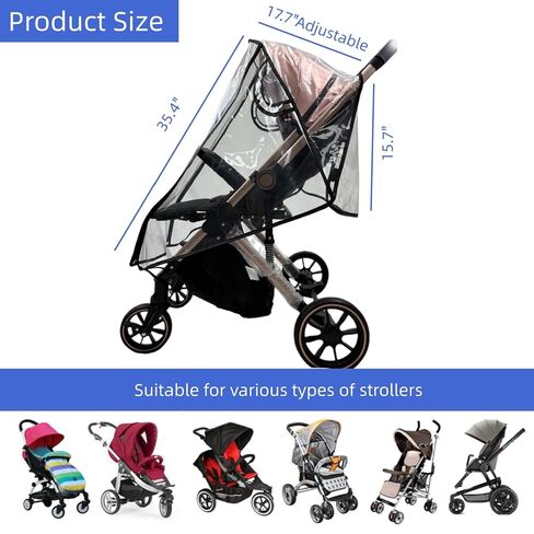 Universal Clear Stroller Rain Cover with Easy Access Window，Food Grade EVA Material Weather Shield for Most Single Strollers in Kuwait
