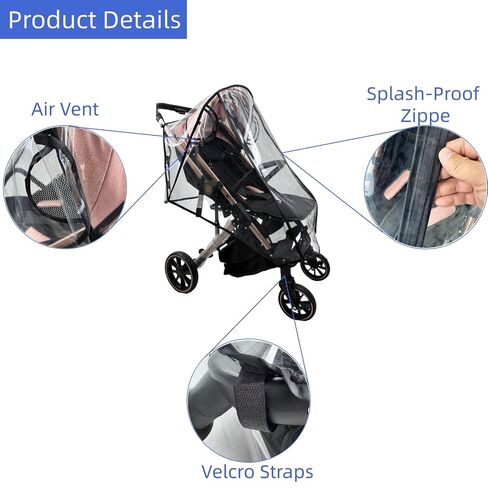 Universal Clear Stroller Rain Cover with Easy Access Window，Food Grade EVA Material Weather Shield for Most Single Strollers in Kuwait