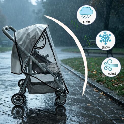 Universal Clear Stroller Rain Cover with Easy Access Window，Food Grade EVA Material Weather Shield for Most Single Strollers in Kuwait
