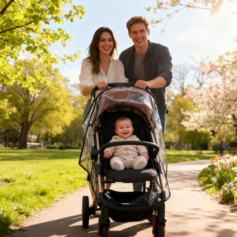 Universal Clear Stroller Rain Cover with Easy Access Window，Food Grade EVA Material Weather Shield for Most Single Strollers in Kuwait