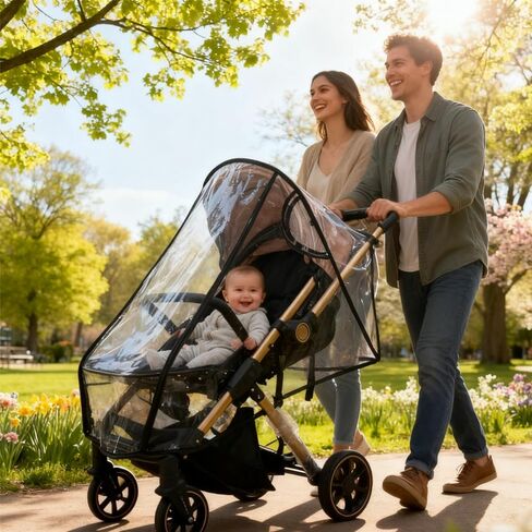 Universal Clear Stroller Rain Cover with Easy Access Window，Food Grade EVA Material Weather Shield for Most Single Strollers in Kuwait