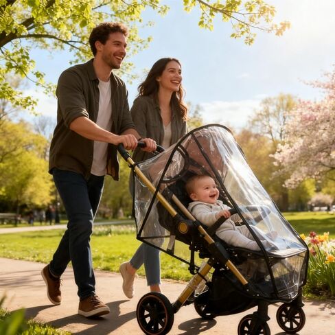 Universal Clear Stroller Rain Cover with Easy Access Window，Food Grade EVA Material Weather Shield for Most Single Strollers in Kuwait