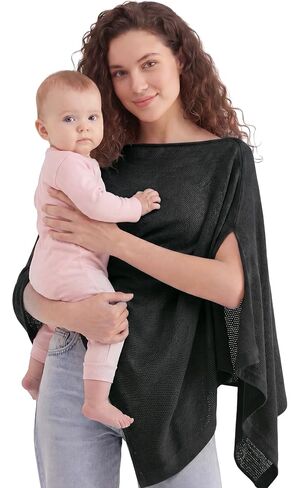 PATPAT Mesh Nursing Cover, Breathable Solid Knit Poncho, Olive Green | 360° privacy coverage, easy baby viewing, nursing and pumping, stroller cover, shawl, baby blanket, lightweight and packable in Kuwait