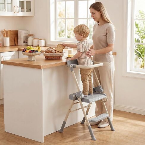 Toddler Step Stool, Kids Toddler Tower Foldable, Pro-A Structure for Maximum Stability, Kitchen Stool Helper with Anti-Drop Structure and Safety Railing, Ultra-Secure, Ideal for Toddlers & Youngsters in Kuwait