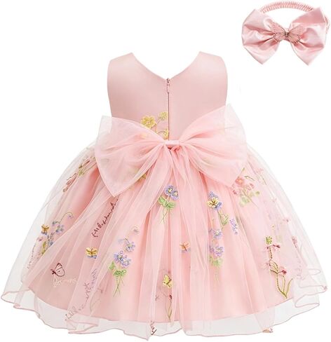 Baby Girl Tulle Dress Fairy First Birthday Outfit Pageant Wedding Flower Sundress with Headwear in Kuwait