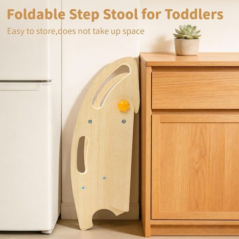 Foldable Toddler Step Stool - Wooden 2 Step Stool for Kids with Handle & Non-Slip Pads, Sturdy Space-Saving Kitchen Helper for Potty Training & Bathroom Sink (Natural Wood Color) in Kuwait