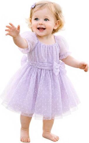 KARETT Baby Girl Tulle Romper Dress with Puff Sleeves Toddler Flower Girl Birthday Party Outfit in Kuwait