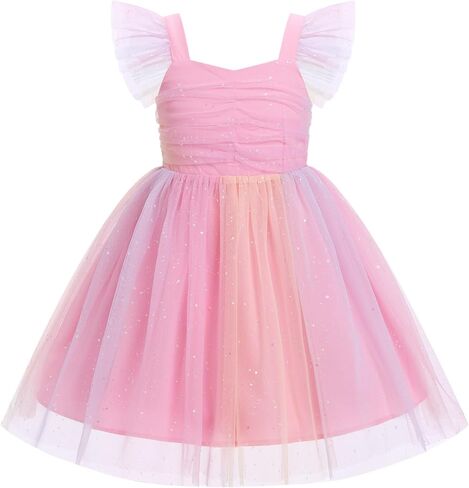 IDOPIP Toddler Girls Birthday Dress Floral Tulle Tutu Princess Pageant Party Dresses Summer Sleeveless Smocked Sundress 1-6T in Kuwait
