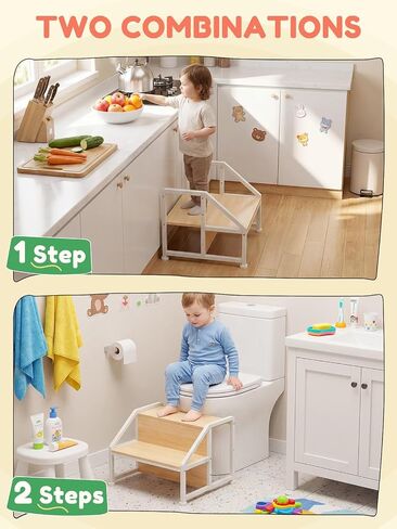 VBABY Toddler Step Stool for Kids, 2-in-1 Convertible Step Stool, Non-Slip Kids Potty Training Stool, Sturdy Wooden Step Stool for Bathroom, Kitchen & Sink in Kuwait