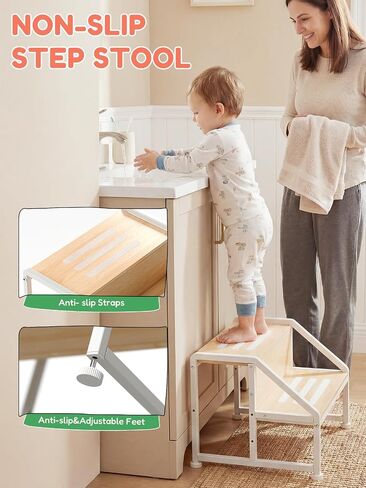VBABY Toddler Step Stool for Kids, 2-in-1 Convertible Step Stool, Non-Slip Kids Potty Training Stool, Sturdy Wooden Step Stool for Bathroom, Kitchen & Sink in Kuwait