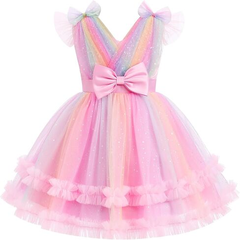 Toddler Girls Sparkly Rainbow Dress Sequin Tulle Princess Tutu Dress Pageant Birthday Princess Outfit 2-8T in Kuwait