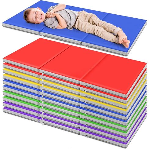 Wesiti 5 Pcs Kids Nap Mats for Preschool Daycare, Foldable,Blue, Gray | 3 Section Sleeping Mats for Toddler Napping Rest, 1" Thick Soft, Kindergarten Classroom Back to School Supplies, 47"L x 24" W in Saudi Arabia
