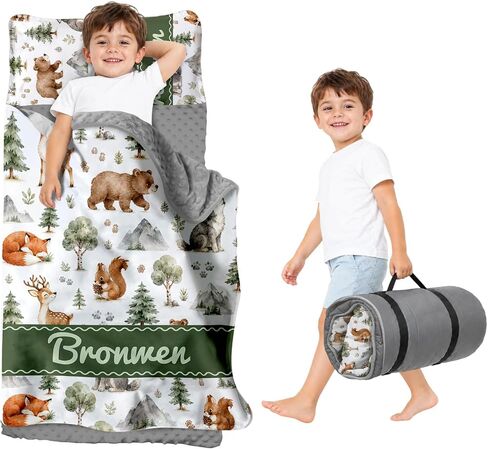 Toddler Nap Mat with Pillow & Blanket for Daycare, Extra Large Kids Nap Mat for Preschool Kindergarten, Roll-Up Sleeping Mat for Boys, Easy Carry Travel Camping Slumber Bag in Kuwait