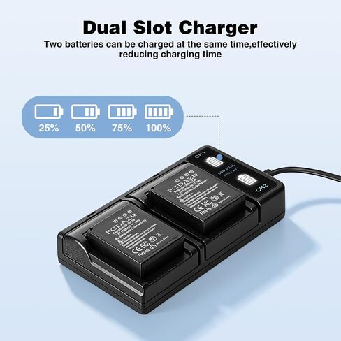 NP-W126 NP-W126S Battery(2-Pack) and USB Dual Charger for Fujifilm XM5, X100VI, X100V, XS10, XT30, XT30 II, XT20, XE4, A5 Camera in Kuwait