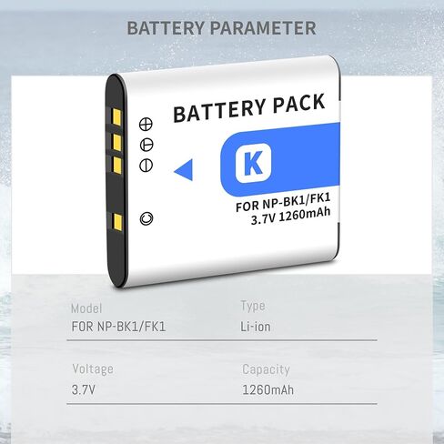 NP-BK1 NP-FK1 Battery Compatible for Sony Cybershot DSC-W180 DSC-W190 | DSC-W370, DSC-S750, DSC-S780, DSC-S950, DSC-S980, MHS-CM1 HD, MHS-PM1, MHS-PM5, MHS-CM5 Upgrade Capacity 3.6V 1260mah in Kuwait