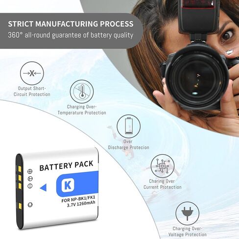 NP-BK1 NP-FK1 Battery Compatible for Sony Cybershot DSC-W180 DSC-W190 | DSC-W370, DSC-S750, DSC-S780, DSC-S950, DSC-S980, MHS-CM1 HD, MHS-PM1, MHS-PM5, MHS-CM5 Upgrade Capacity 3.6V 1260mah in Kuwait