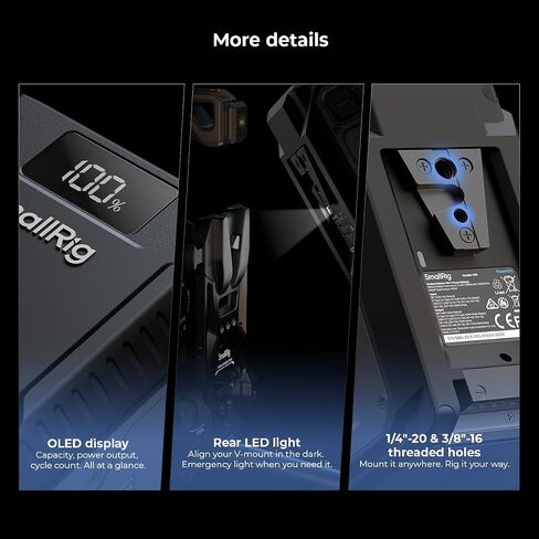 SMALLRIG V Mount Battery T99, 99Wh/6800mAh V-Mount Battery with 7 Ports, 100W 2H Dual USB-C Fast Charge, 1.8m (5.9ft) Drop-Proof, IP54 Water/Dust Proof, Rear LED, for Camera, Camcorder, Monitor, Light in Kuwait