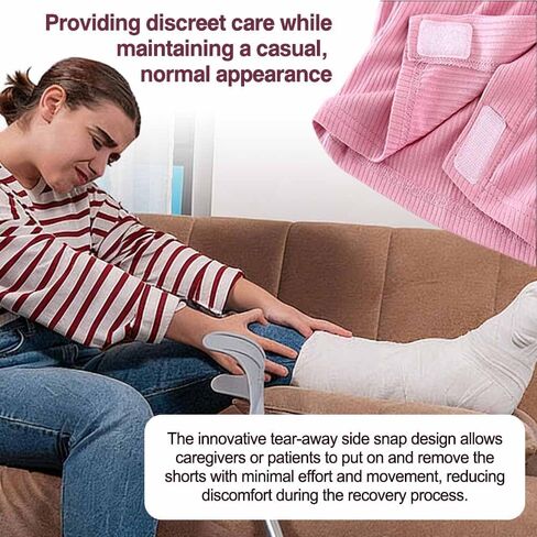 Tear Away Shorts for Women, Adaptive Breakaway Side Snap Shorts | Washable Post Surgery Recovery Short Pants；for Elderly, Post-Surgery Patients, Disabled Individuals in Kuwait