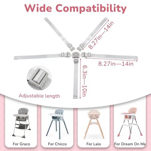 High Chair Straps Replacement Compatible with Dream On Me, 5 Point Harness | Fit for Dream On Me Table Talk/Luna, Universal Adjustable Safety Belt, High Chair Accessories in Kuwait