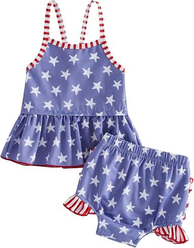 Thorn Tree Girls 4th of July Swimsuit White Red Blue Star Dresses Shorts Bathing Suit Toddler Fourth of July Outfit in Kuwait